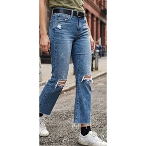 Lucky Brand Jeans Womens 8 Blue Denim Ava Crop Light Wash Casual Raw Hem Logo